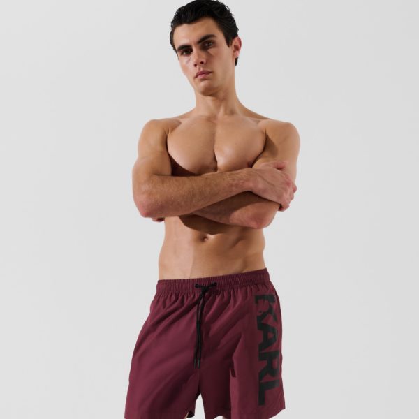 Karl Lagerfeld, Short De Bain Orné Du Logo Karl, Homme, Vin Windsor, Taille: XXS