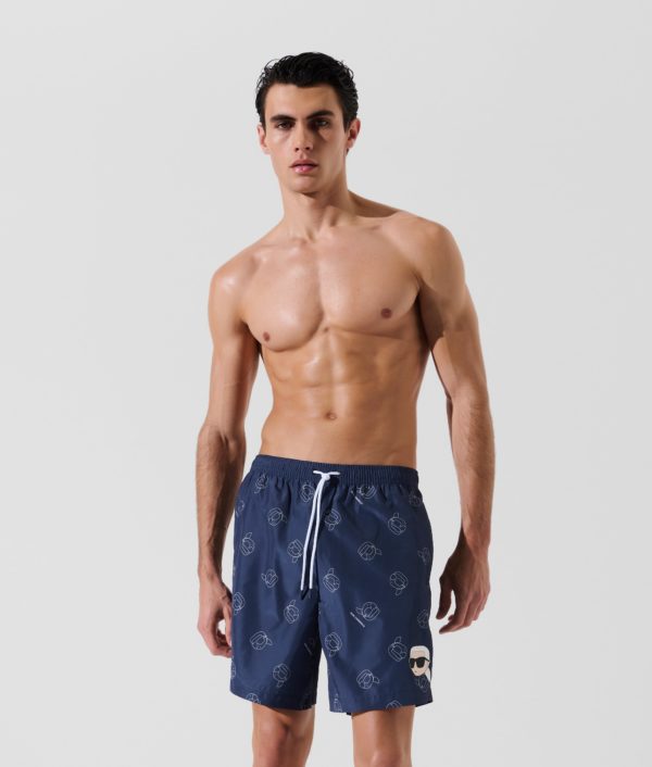 Karl Lagerfeld, Short De Bain À Imprimé Façon All-over Ikon, Homme, All Over Ikon Print Indigo, Taille: XXS