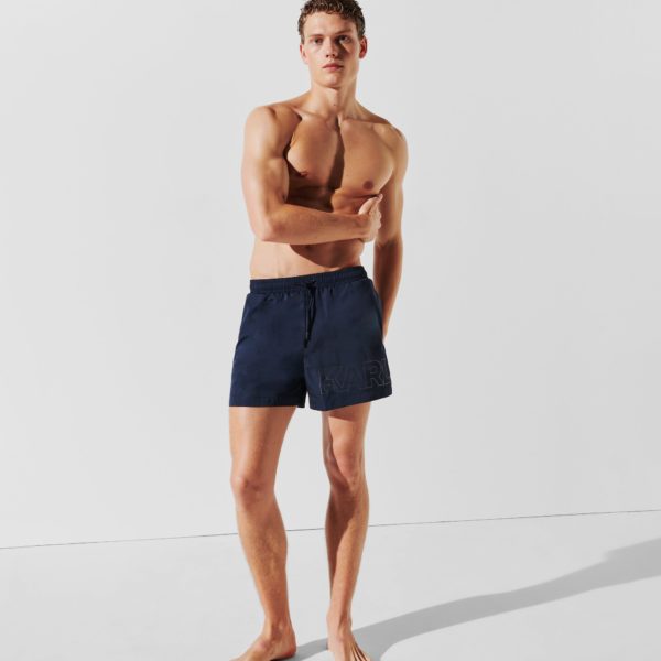 Karl Lagerfeld, Short De Bain Long À Logo Karl Métallisé, Homme, Iris Noir, Taille: XXS