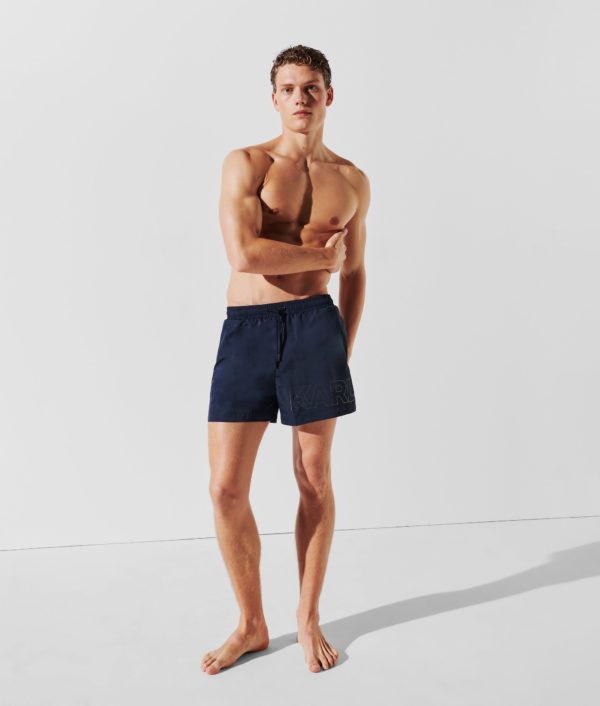 Karl Lagerfeld, Short De Bain Long À Logo Karl Métallisé, Homme, Iris Noir, Taille: XXS