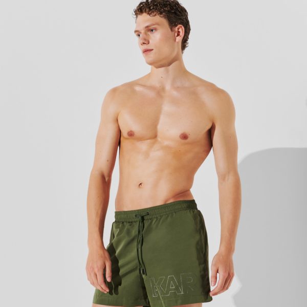 Karl Lagerfeld, Short De Bain Long À Logo Karl Métallisé, Homme, Cyprès, Taille: XXS