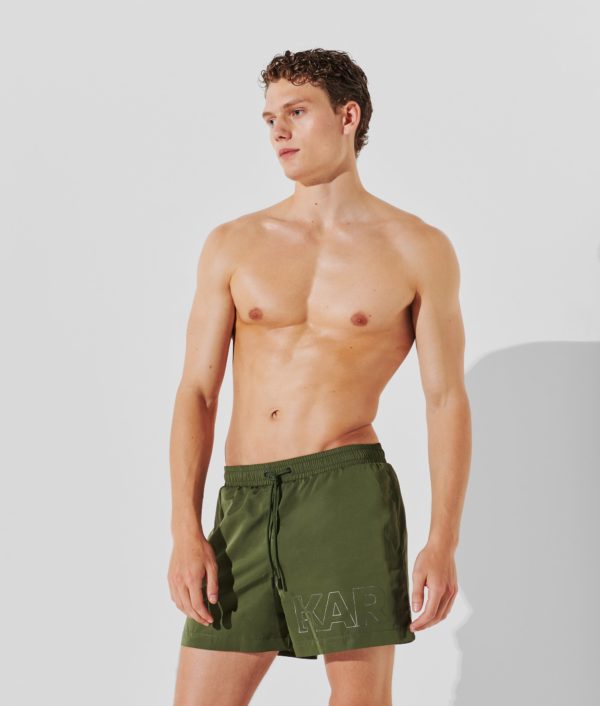 Karl Lagerfeld, Short De Bain Long À Logo Karl Métallisé, Homme, Cyprès, Taille: XXS