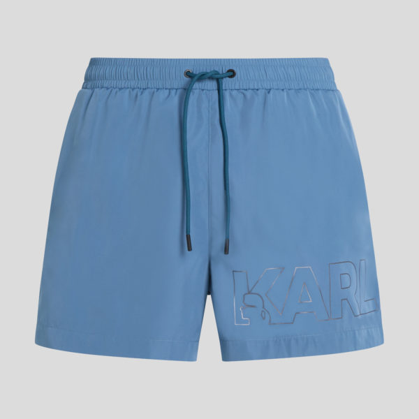 Karl Lagerfeld, Short De Bain Long À Logo Karl Métallisé, Homme, Bleu Fusion, Taille: XXS