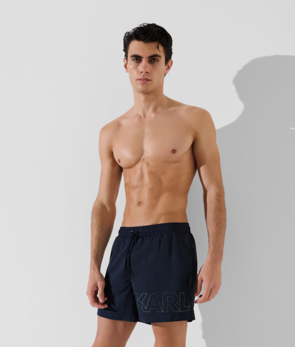 Karl Lagerfeld, Short De Bain Avec Logo Karl Métallique, Homme, Bleu Fusion, Taille: XXS