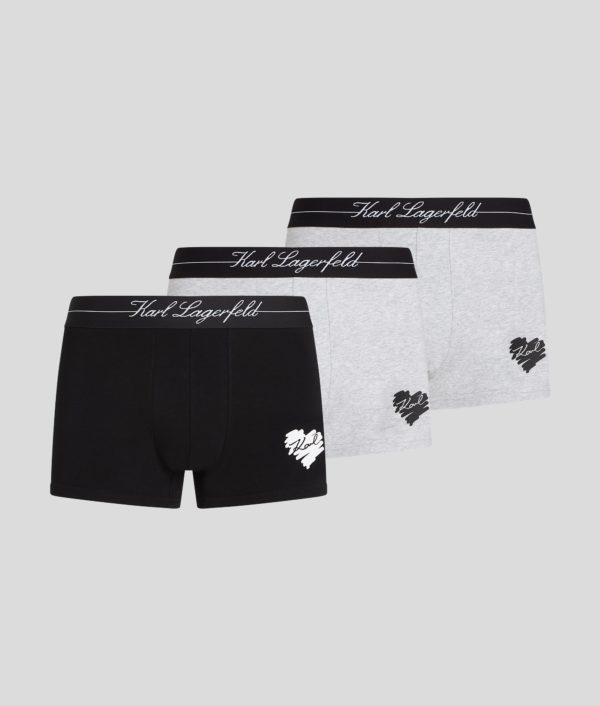 Karl Lagerfeld, Caleçons K/heart – Lot De 3, Homme, Noir/Gris Chiné, Taille: XXS
