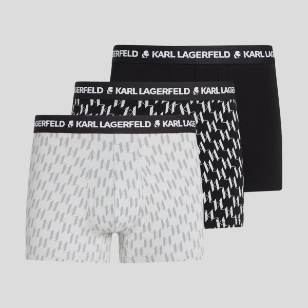 Karl Lagerfeld, Caleçons Kl Monogram - 3-pack, Homme, Monogramme imprimé sur toute la surface Noir-Gris, Taille: XXS