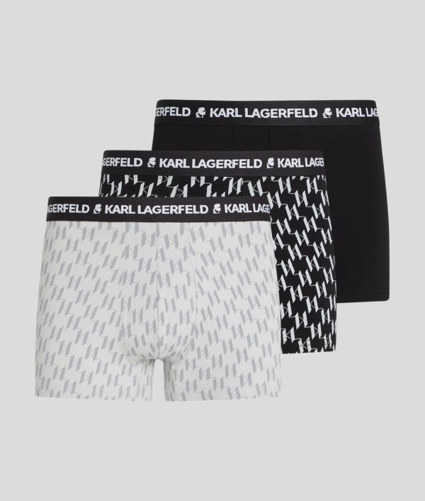 Karl Lagerfeld, Caleçons Kl Monogram - 3-pack, Homme, Monogramme imprimé sur toute la surface Noir-Gris, Taille: XXS