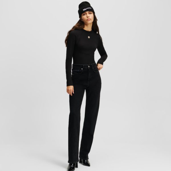Karl Lagerfeld, Jean Droit Taille Haute Klj, Femme, Noir lavé, Taille: L3232