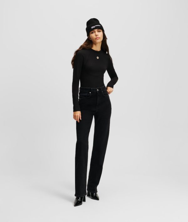 Karl Lagerfeld, Jean Droit Taille Haute Klj, Femme, Noir lavé, Taille: L3232