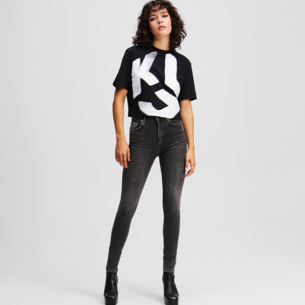 Karl Lagerfeld, Jean Skinny Taille Haute, Femme, Foncé Délavé, Taille: L3232
