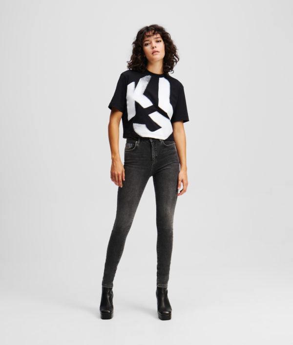 Karl Lagerfeld, Jean Skinny Taille Haute, Femme, Foncé Délavé, Taille: L3232