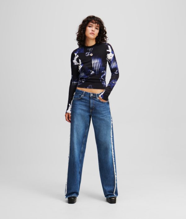 Karl Lagerfeld, Jean Décontracté Taille Mi-haute À Franges, Femme, Bleu foncé délavé, Taille: L3232