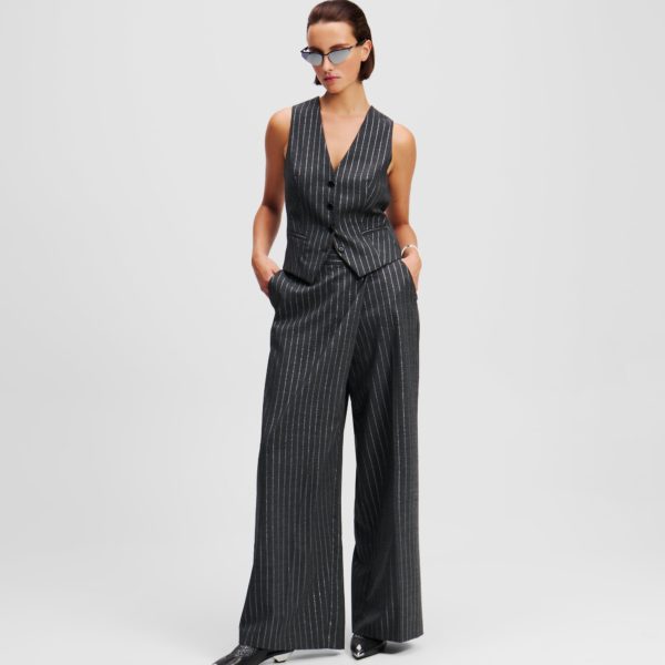 Karl Lagerfeld, Pantalon Portefeuille À Fines Rayures Métalliques, Femme, Ombre tranquille, Taille: X48