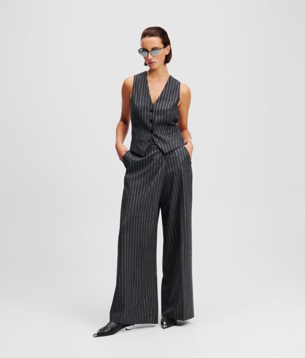 Karl Lagerfeld, Pantalon Portefeuille À Fines Rayures Métalliques, Femme, Ombre tranquille, Taille: X48