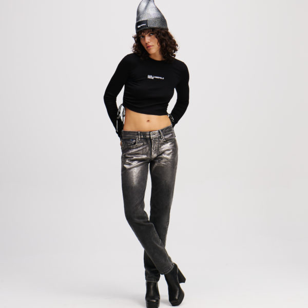 Karl Lagerfeld, Jean Slim Enduit Taille Mi-haute, Femme, Noir lavé, Taille: L3232
