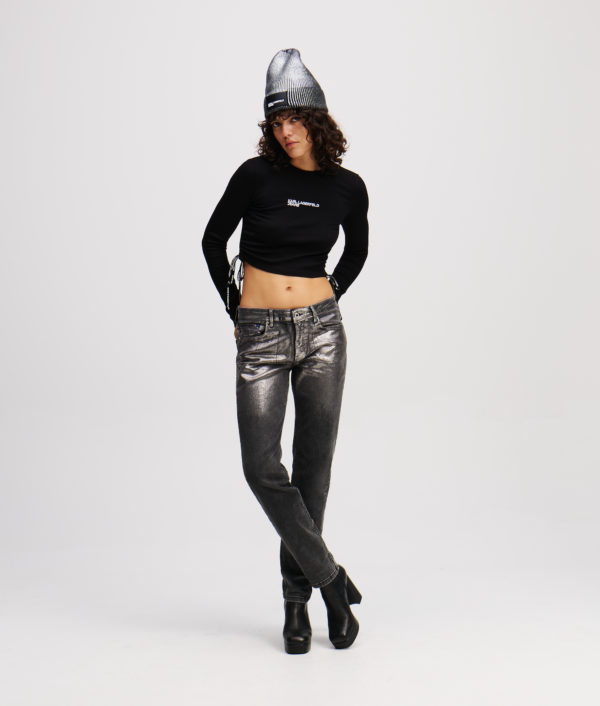 Karl Lagerfeld, Jean Slim Enduit Taille Mi-haute, Femme, Noir lavé, Taille: L3232