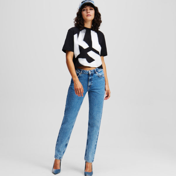 Karl Lagerfeld, Jean Mom, Femme, Marbre bleu vif, Taille: L3232