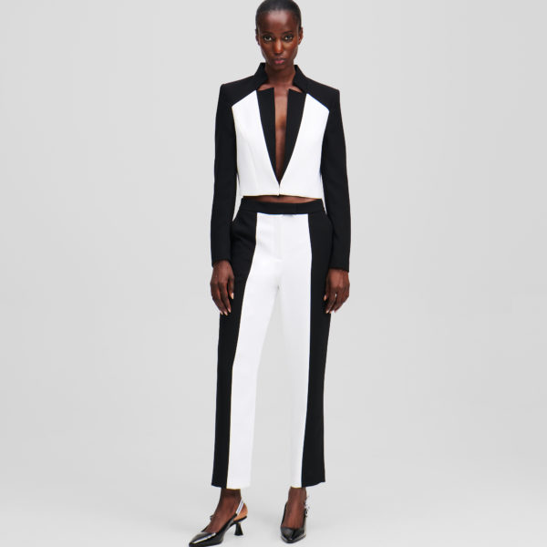 Karl Lagerfeld, Pantalon Cigarette À Blocs De Couleurs, Femme, Blanc/Noir, Taille: X48