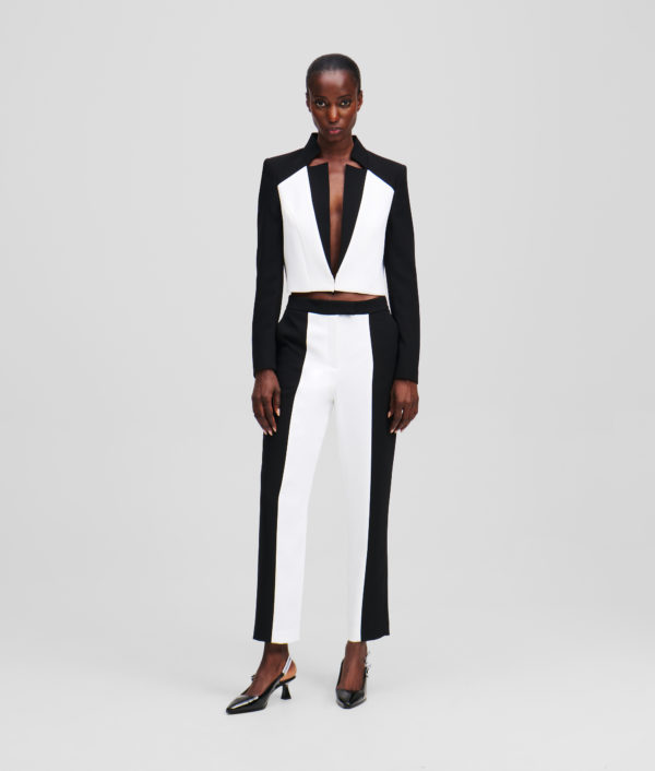 Karl Lagerfeld, Pantalon Cigarette À Blocs De Couleurs, Femme, Blanc/Noir, Taille: X48