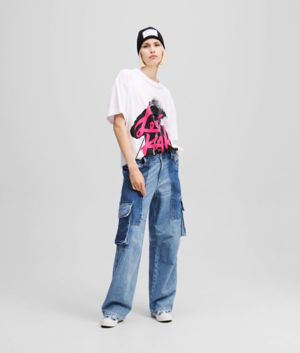 Karl Lagerfeld, Jean Baggy Style Utilitaire Klj X Atelier Reservé, Femme, Bleu patchwork, Taille: L32