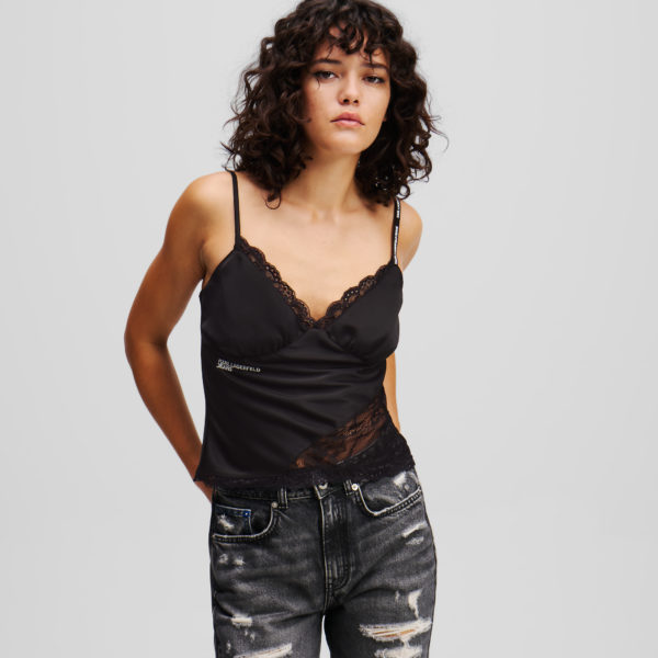 Karl Lagerfeld, Haut En Satin Et Dentelle, Femme, Noir, Taille: XXS