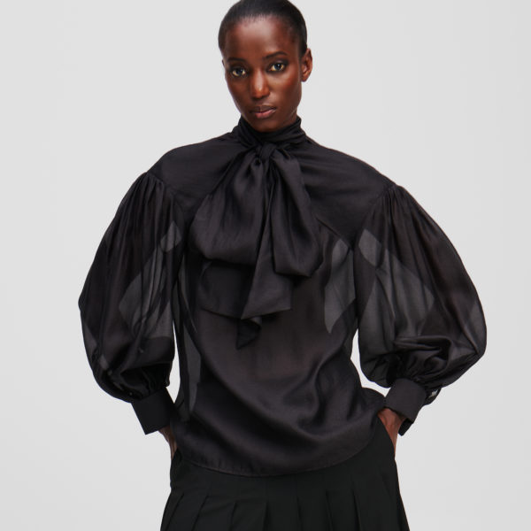 Karl Lagerfeld, Blouse À Nœud Effet Métallisé, Femme, Noir, Taille: X48