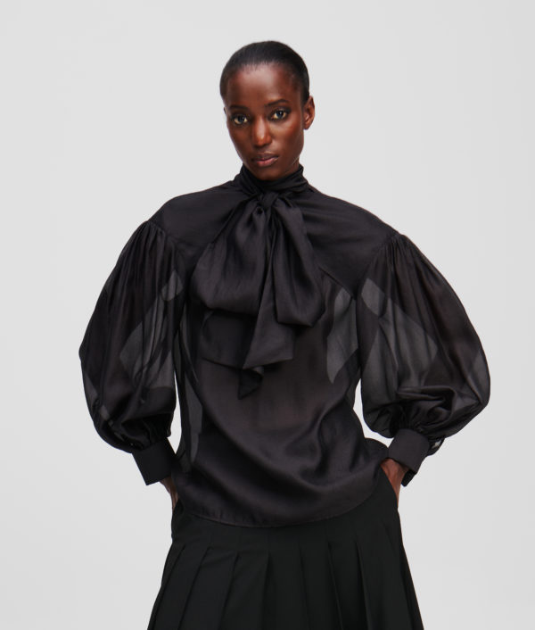 Karl Lagerfeld, Blouse À Nœud Effet Métallisé, Femme, Noir, Taille: X48