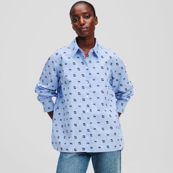Karl Lagerfeld, Chemise À Imprimé Façon All-over Ikon, Femme, Rayures Bleu Kentucky, Taille: X48