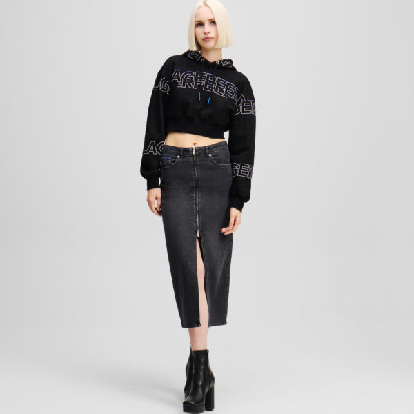 Karl Lagerfeld, Jupe Midi En Denim À Fermeture Frontale Zippée, Femme, Foncé Délavé, Taille: XXS
