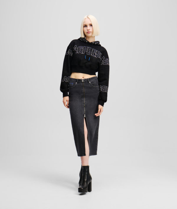 Karl Lagerfeld, Jupe Midi En Denim À Fermeture Frontale Zippée, Femme, Foncé Délavé, Taille: XXS