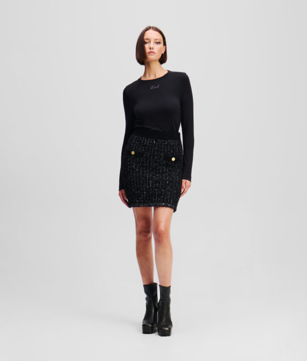 Karl Lagerfeld, Jupe En Tricot Bouclé Karl Essential, Femme, Noir, Taille: XXXL