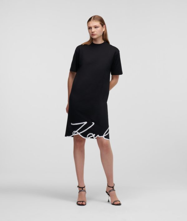 Karl Lagerfeld, Robe T-shirt À Ourlet Karl Signature, Femme, Noir, Taille: XXXL