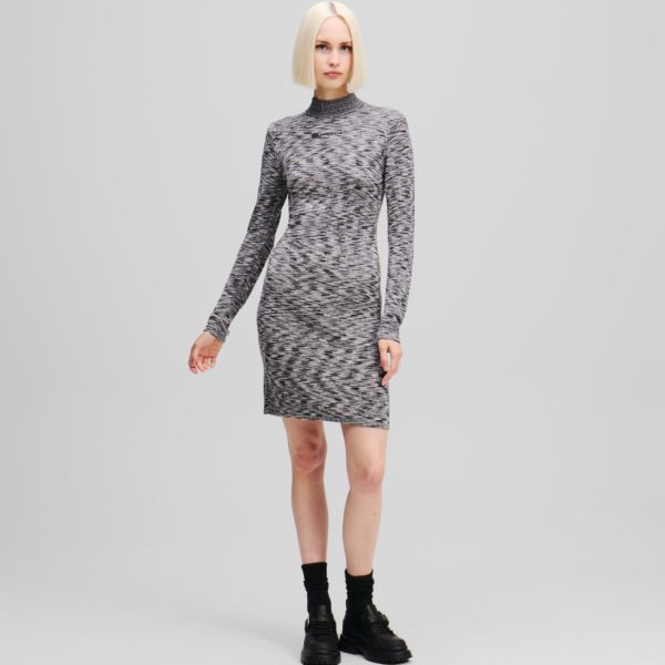 Karl Lagerfeld, Robe Tricot À Manches Longues, Femme, Gris Chiné Clair, Taille: XXS