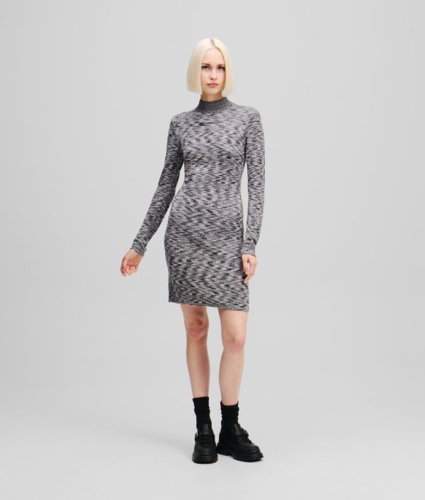 Karl Lagerfeld, Robe Tricot À Manches Longues, Femme, Gris Chiné Clair, Taille: XXS