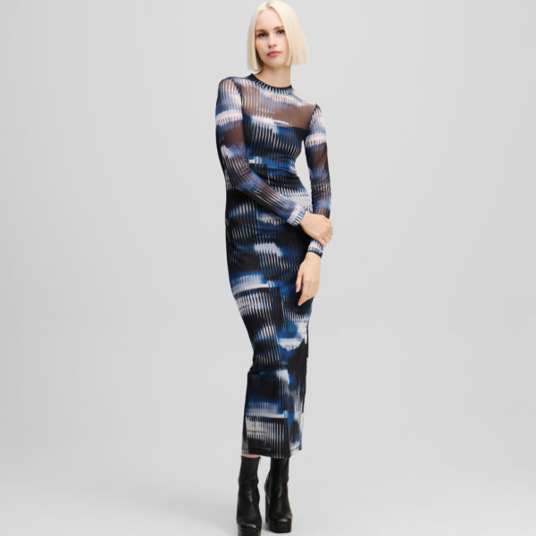 Karl Lagerfeld, Robe En Maille Imprimé Effet Glitch, Femme, All Over Midnight Motif en verre glitched, Taille: XXS