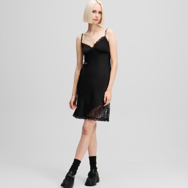 Karl Lagerfeld, Robe Nuisette En Satin Et Dentelle, Femme, Noir, Taille: XXS