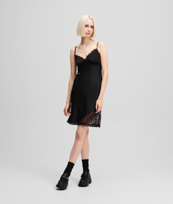 Karl Lagerfeld, Robe Nuisette En Satin Et Dentelle, Femme, Noir, Taille: XXS