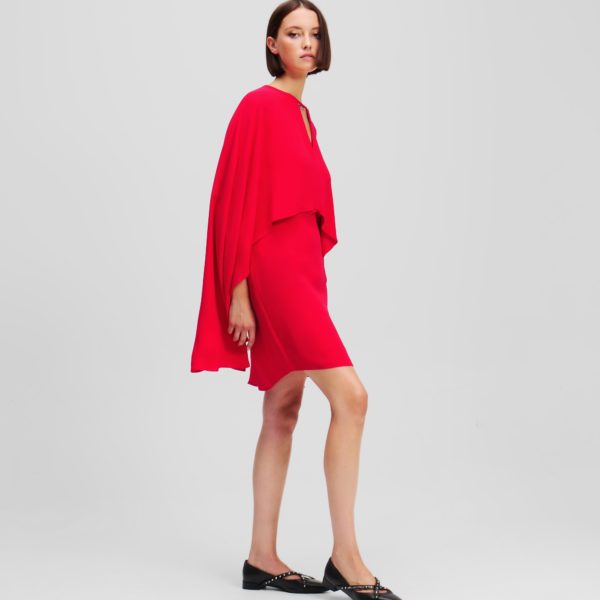 Karl Lagerfeld, Robe Cape Courte, Femme, Rouge Course, Taille: X48