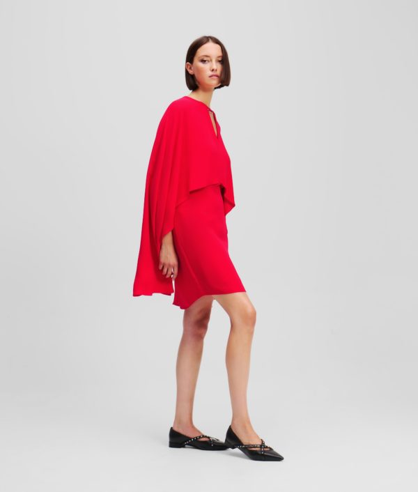 Karl Lagerfeld, Robe Cape Courte, Femme, Rouge Course, Taille: X48