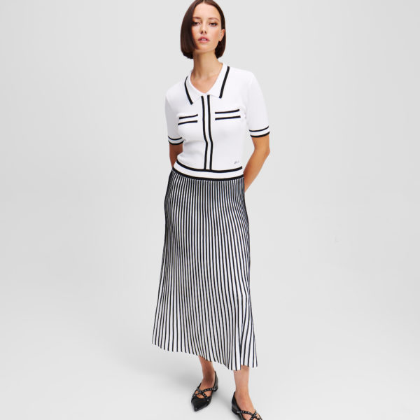 Karl Lagerfeld, Robe En Tricot Plissée Karl Essential, Femme, Blanc/Noir, Taille: XXXL
