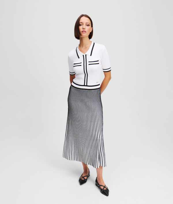 Karl Lagerfeld, Robe En Tricot Plissée Karl Essential, Femme, Blanc/Noir, Taille: XXXL