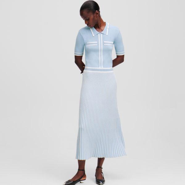 Karl Lagerfeld, Robe En Tricot Plissée Karl Essential, Femme, Bleu Kentucky-Pristine, Taille: XXXL