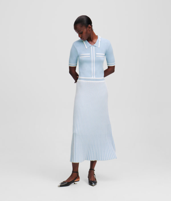 Karl Lagerfeld, Robe En Tricot Plissée Karl Essential, Femme, Bleu Kentucky-Pristine, Taille: XXXL