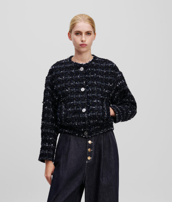Karl Lagerfeld, Veste Bomber En Bouclé Karl Essential, Femme, Boucle marine foncée, Taille: X48