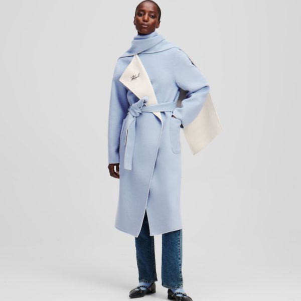 Karl Lagerfeld, Manteau En Laine Réversible, Femme, Bleu Kentucky-Pristine, Taille: X48