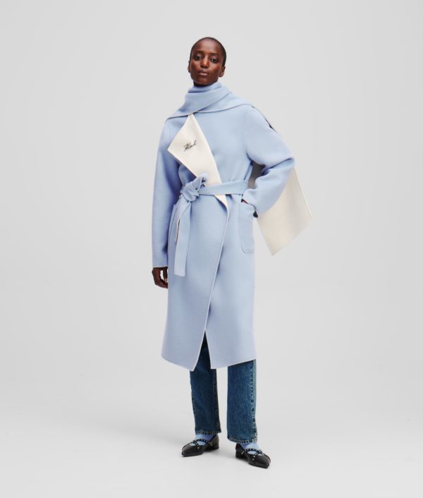 Karl Lagerfeld, Manteau En Laine Réversible, Femme, Bleu Kentucky-Pristine, Taille: X48
