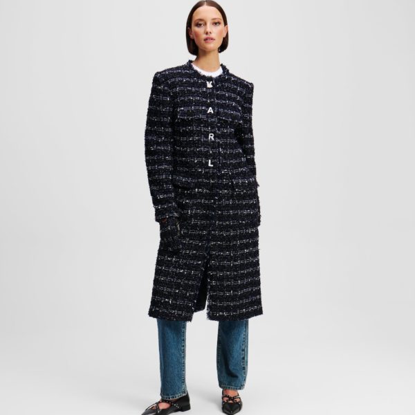 Karl Lagerfeld, Manteau Long En Bouclé, Femme, Boucle marine foncée, Taille: X48