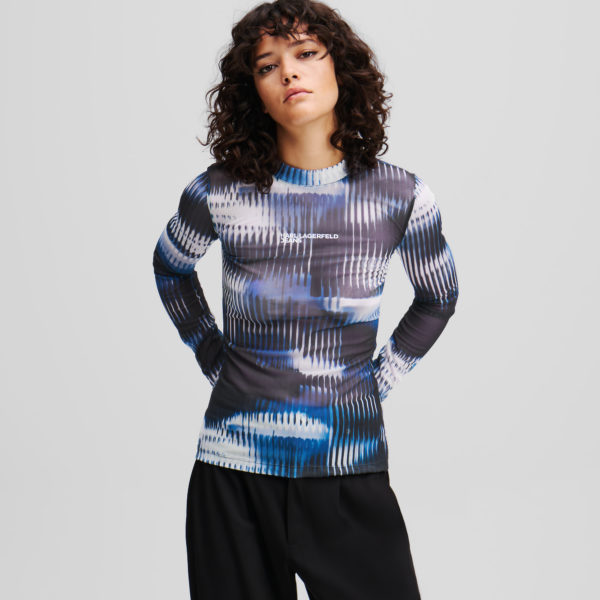 Karl Lagerfeld, Haut En Maille Imprimé Glitch, Femme, All Over Midnight Motif en verre glitched, Taille: XXS