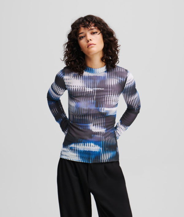 Karl Lagerfeld, Haut En Maille Imprimé Glitch, Femme, All Over Midnight Motif en verre glitched, Taille: XXS