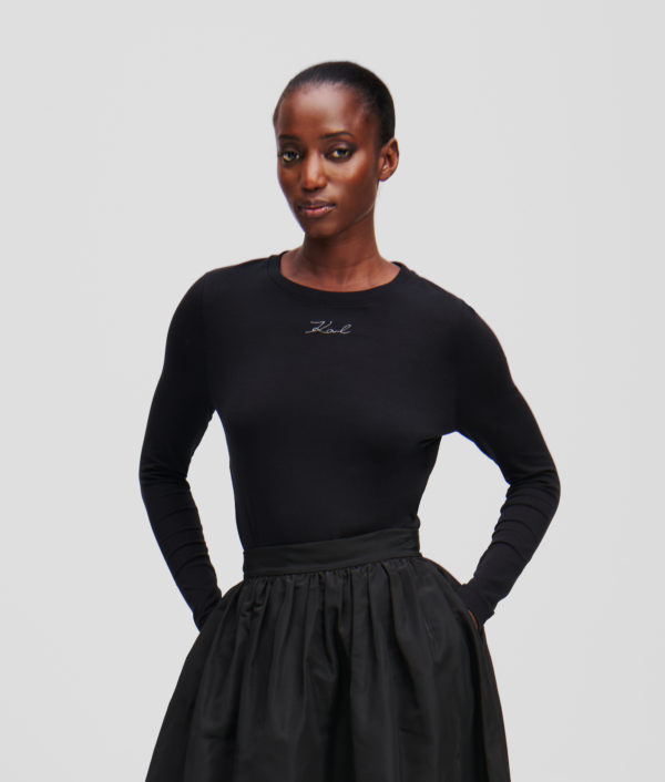 Karl Lagerfeld, Haut À Manches Longues En Modal, Femme, Noir, Taille: XXXL
